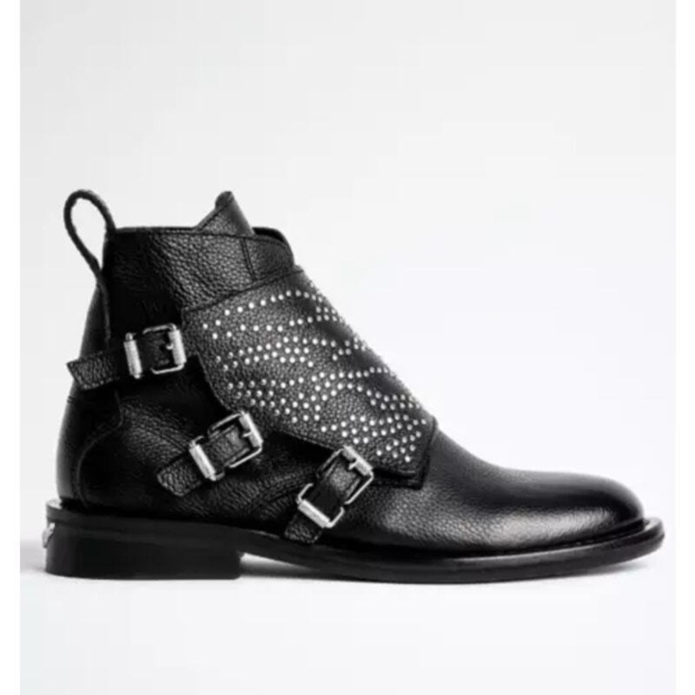 Zadig & Voltaire Black Studded Leather Ankle Boots